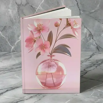 Pink Cherry Blossoms Glass Vase Pink Background