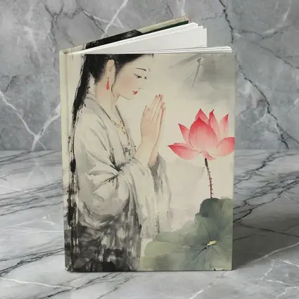 Chinese Woman Praying With Lotus Watercolor Art