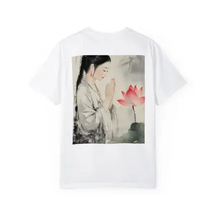 Chinese Woman Praying With Lotus Watercolor Art