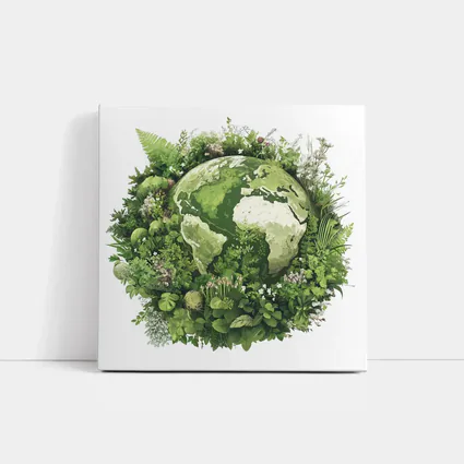 Green Earth Globe Surrounded By Lush Plants