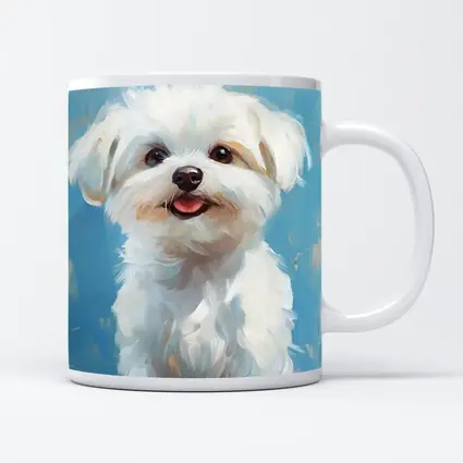 Maltese Dog Oil Painting Blue Background