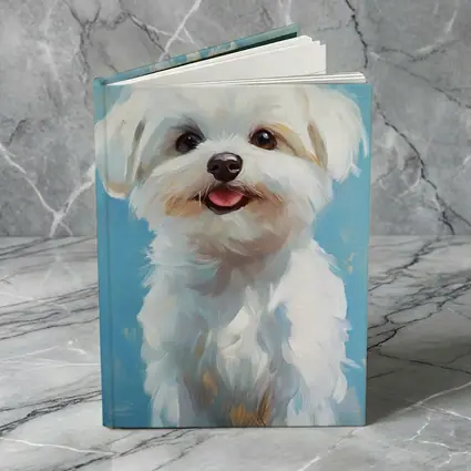 Maltese Dog Oil Painting Blue Background