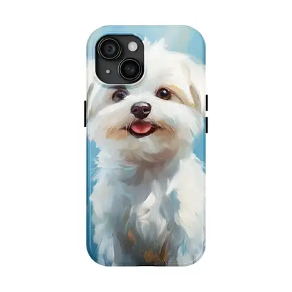 Maltese Dog Oil Painting Blue Background