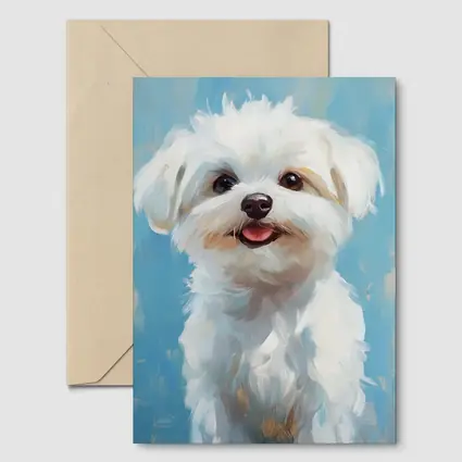 Maltese Dog Oil Painting Blue Background