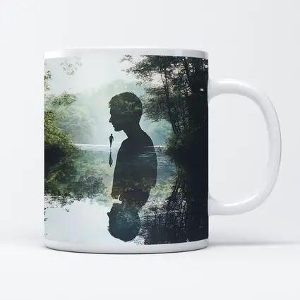 Double Exposure Man Silhouette Forest River