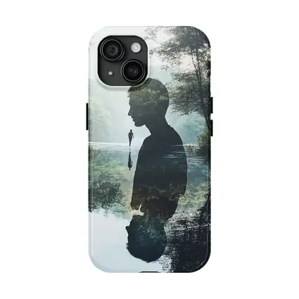 Double Exposure Man Silhouette Forest River