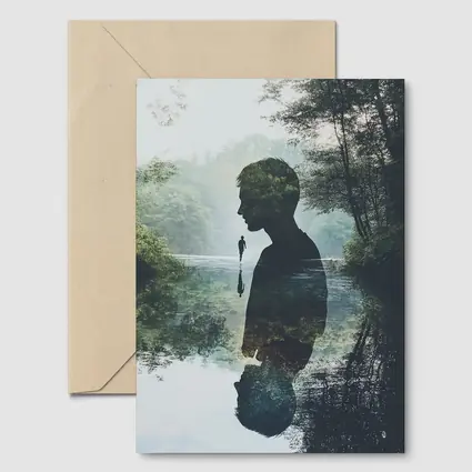 Double Exposure Man Silhouette Forest River