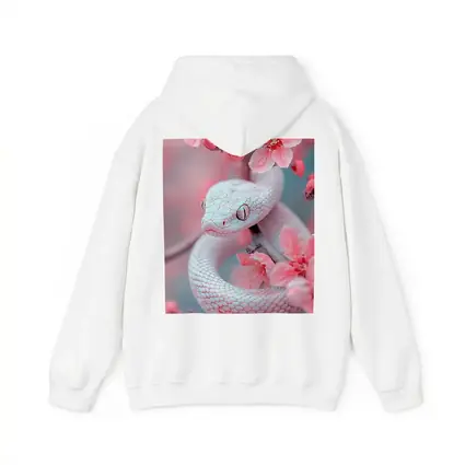 White Snake Coiled Among Pink Cherry Blossoms