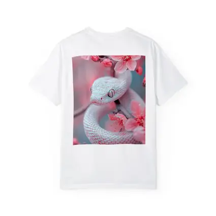 White Snake Coiled Among Pink Cherry Blossoms