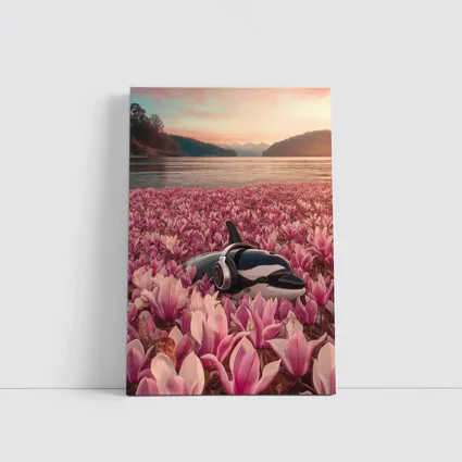 Orca Whale With Headphones Pink Magnolia Field
