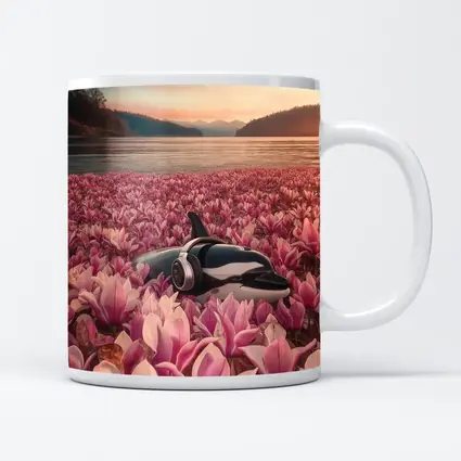 Orca Whale With Headphones Pink Magnolia Field