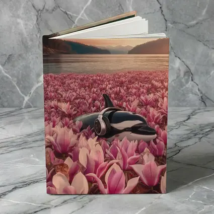Orca Whale With Headphones Pink Magnolia Field