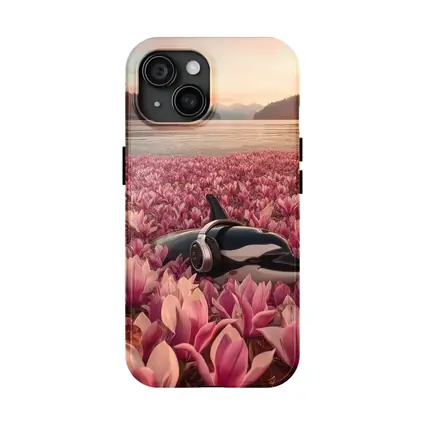 Orca Whale With Headphones Pink Magnolia Field