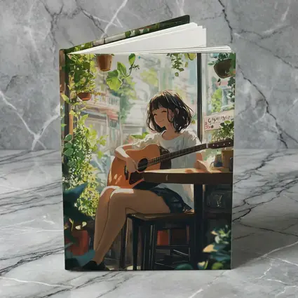 Anime Girl Playing Guitar Cozy Cafe