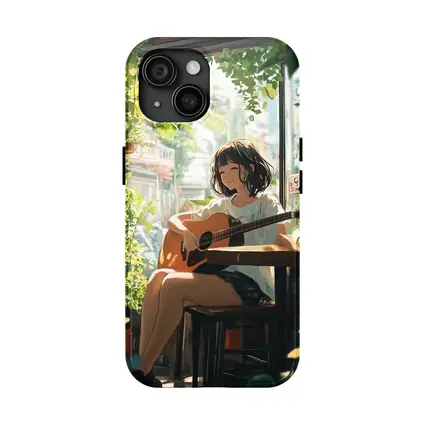 Anime Girl Playing Guitar Cozy Cafe