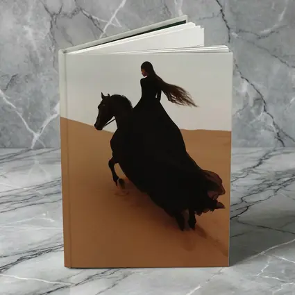 Woman Riding Black Horse Desert Dunes