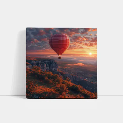 Red Hot Air Balloon Sunset Mountain Valley