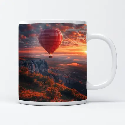 Red Hot Air Balloon Sunset Mountain Valley