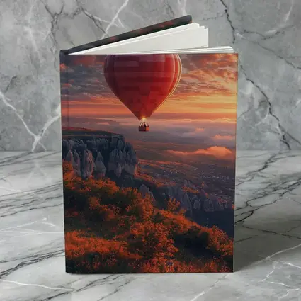 Red Hot Air Balloon Sunset Mountain Valley