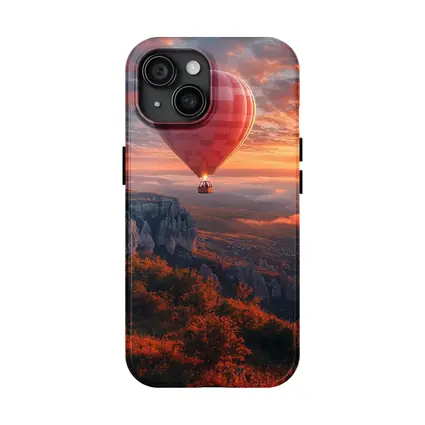Red Hot Air Balloon Sunset Mountain Valley