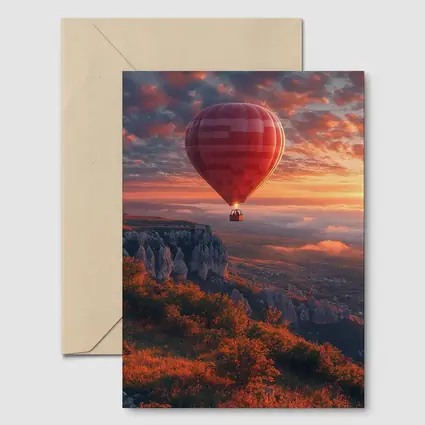 Red Hot Air Balloon Sunset Mountain Valley