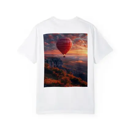 Red Hot Air Balloon Sunset Mountain Valley