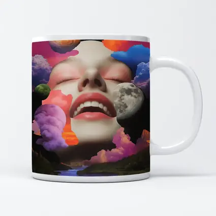 Surreal Woman Face Colorful Cloud Collage Art