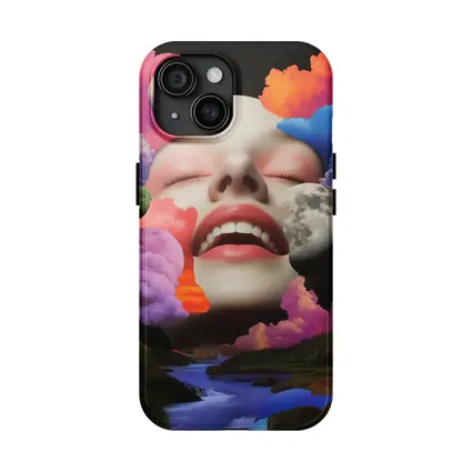 Surreal Woman Face Colorful Cloud Collage Art