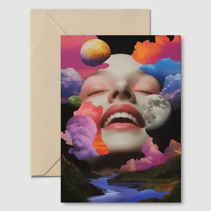Surreal Woman Face Colorful Cloud Collage Art