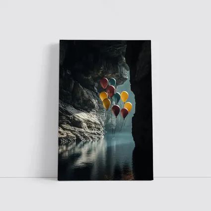 Colorful Balloons Floating Inside Dark Cave