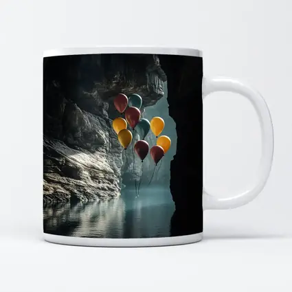 Colorful Balloons Floating Inside Dark Cave