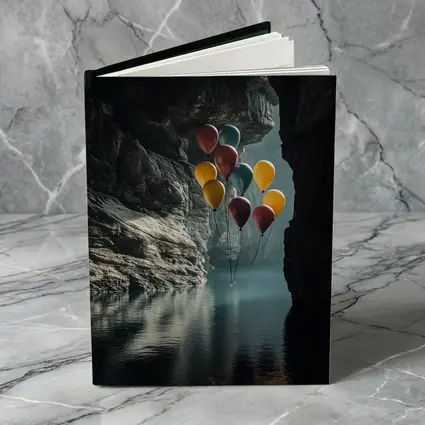 Colorful Balloons Floating Inside Dark Cave