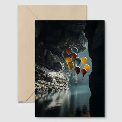 Colorful Balloons Floating Inside Dark Cave