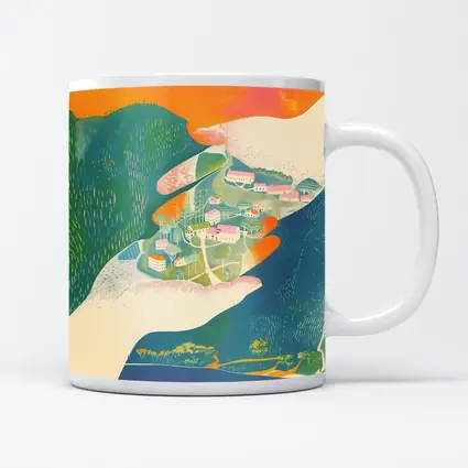 Hands Cradling Small Village Illustration Art
