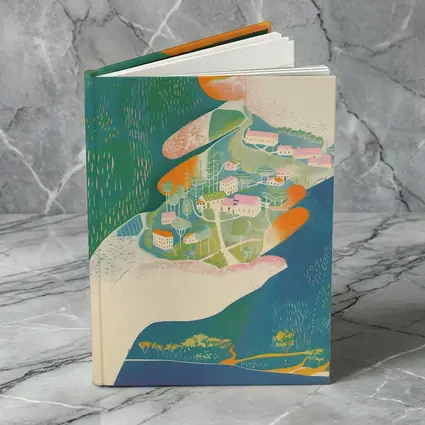 Hands Cradling Small Village Illustration Art