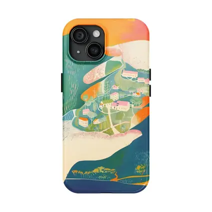 Hands Cradling Small Village Illustration Art