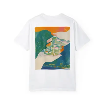 Hands Cradling Small Village Illustration Art