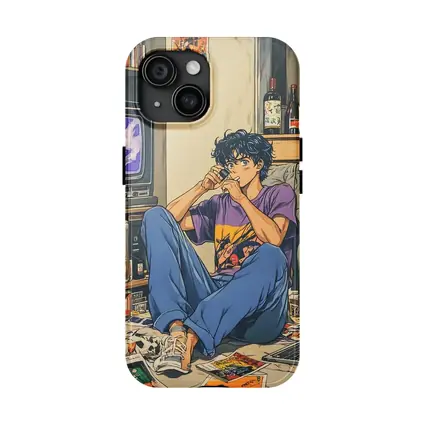Anime Boy Relaxing in Messy Retro Room