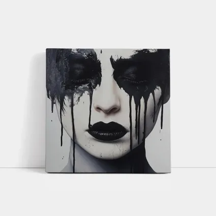 Dark Ink Drip Woman Face Black White