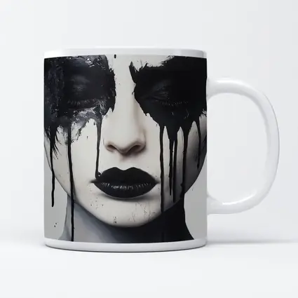 Dark Ink Drip Woman Face Black White