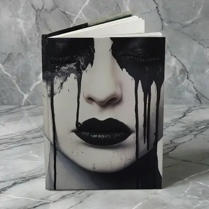 Dark Ink Drip Woman Face Black White