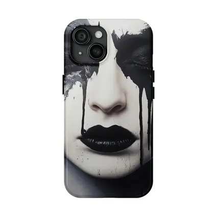 Dark Ink Drip Woman Face Black White