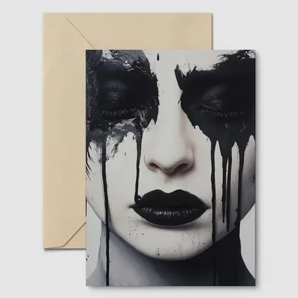 Dark Ink Drip Woman Face Black White