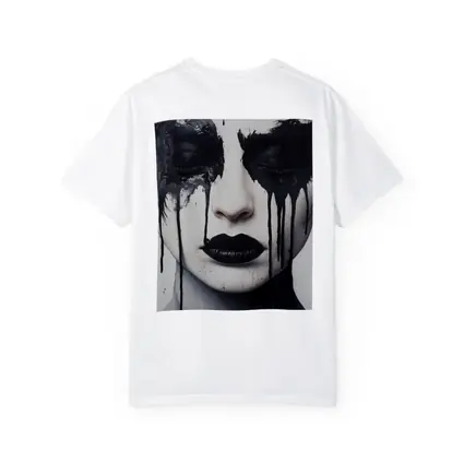 Dark Ink Drip Woman Face Black White