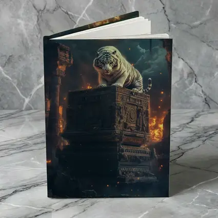 White Tiger Perched on Ancient Ruins Moonlight