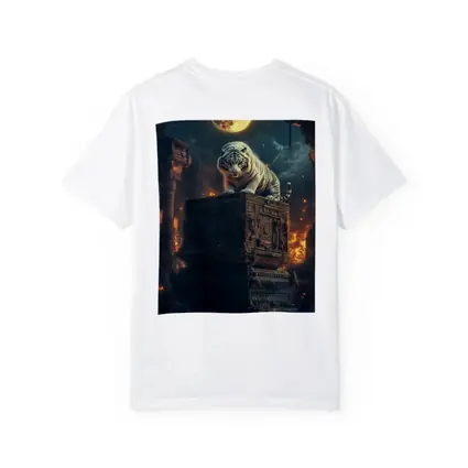White Tiger Perched on Ancient Ruins Moonlight