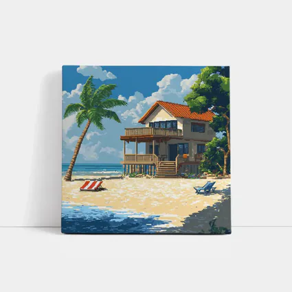 Pixel Art Beach House Tropical Shore