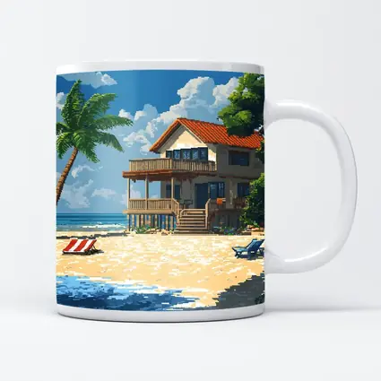 Pixel Art Beach House Tropical Shore