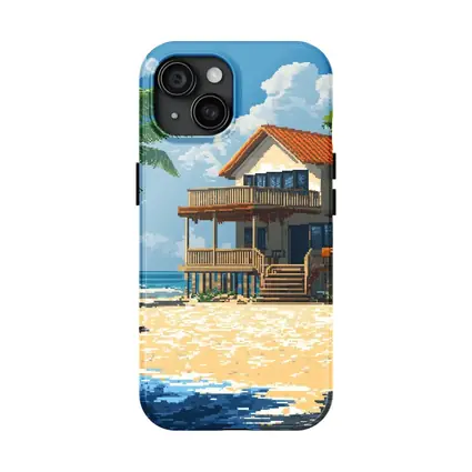 Pixel Art Beach House Tropical Shore