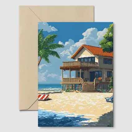 Pixel Art Beach House Tropical Shore